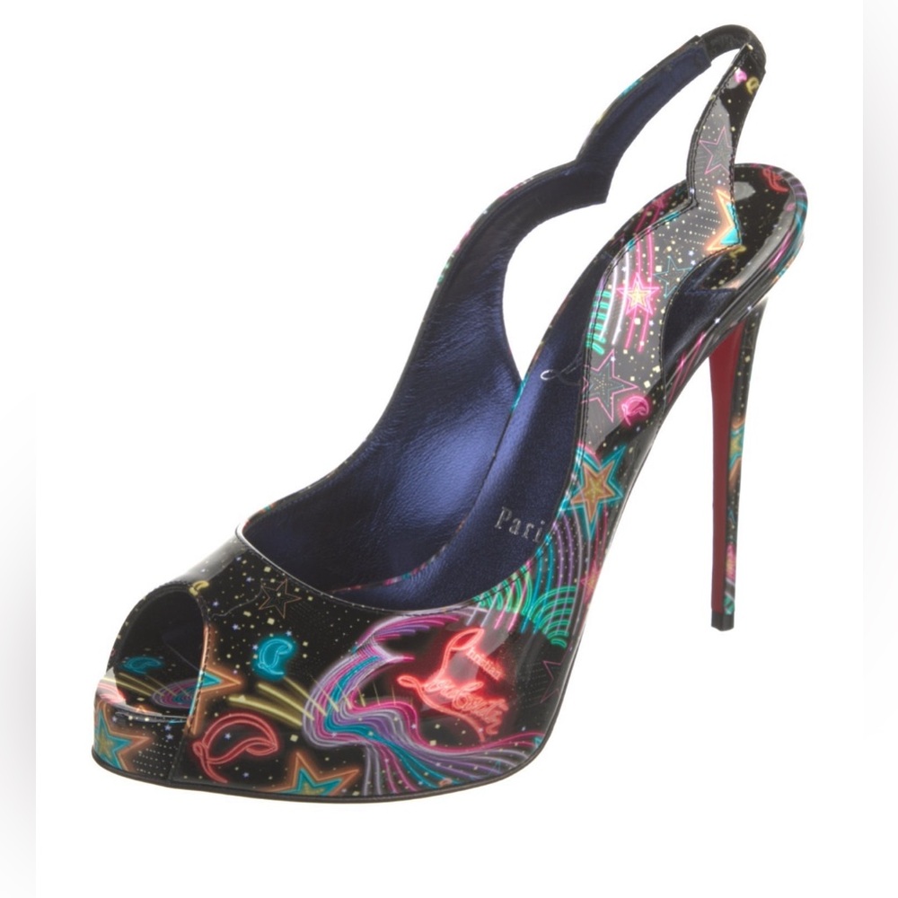 Christian Louboutin Multicolor Patent Leather Star Slingback Heels 38 - Picture 8 of 17